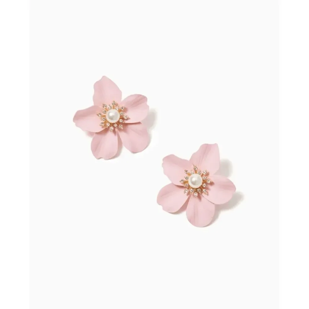 🌺 LILLY PULITZER Oversized Pearl Orchid Flower Earrings NEW WITH GIFT BAG